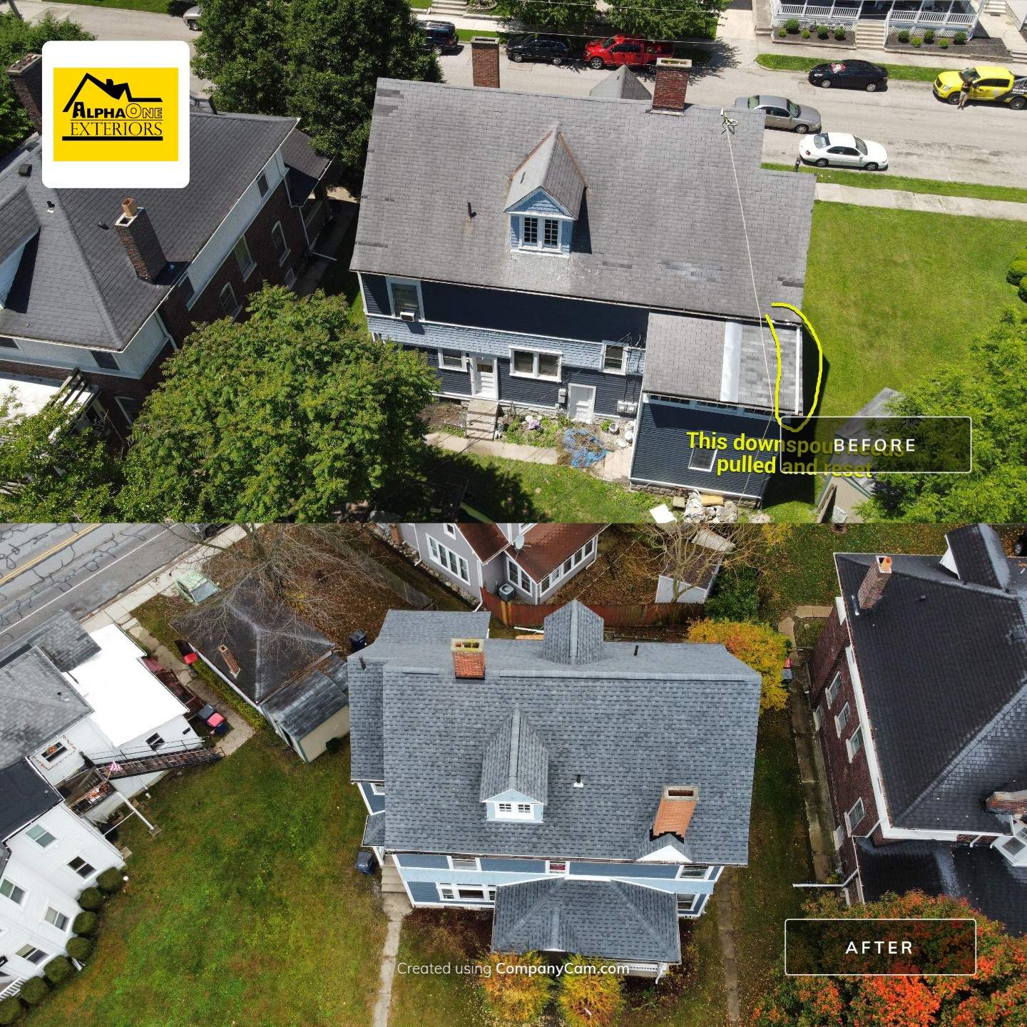 Before and after a roofing project in Dayton, OH