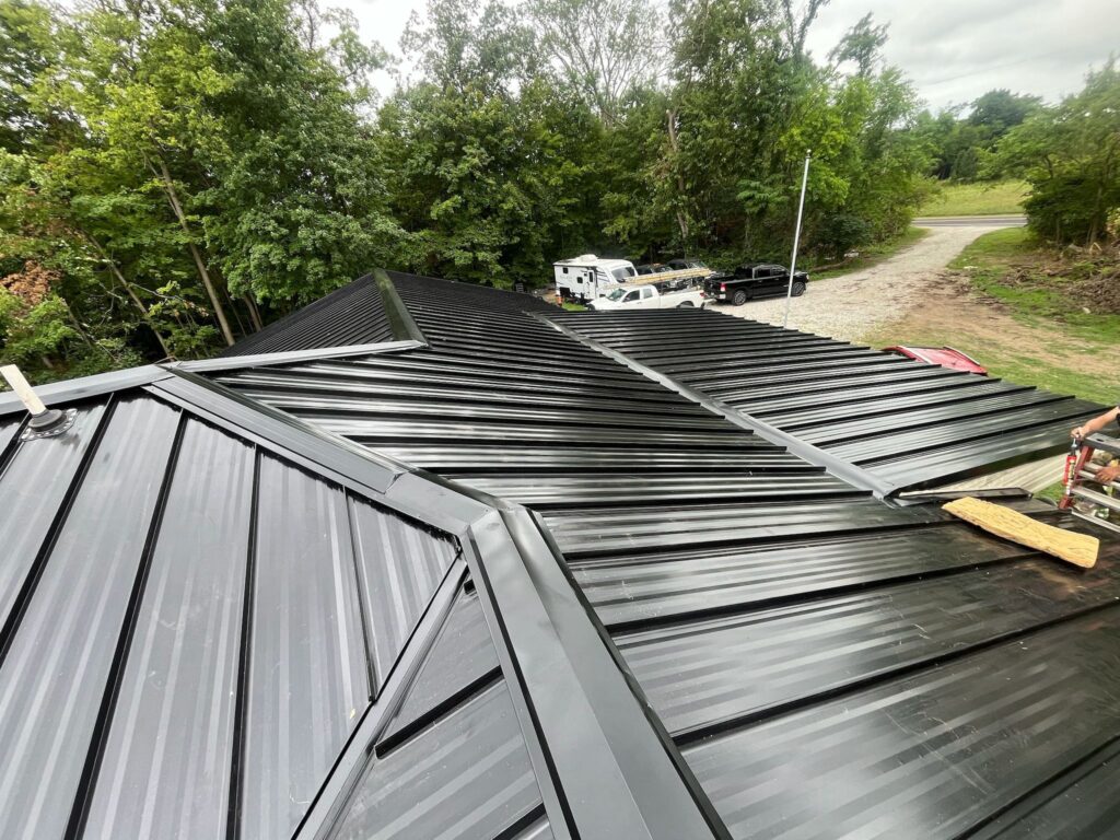 Standing seam metal roofing system installed on a residential home in Dayton, Ohio.
