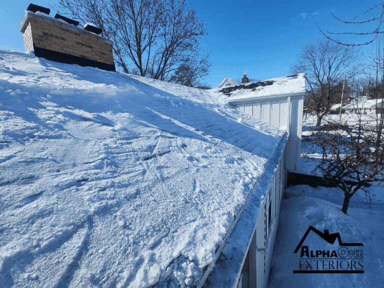 Heavy snow load on a Dayton, Ohio roof, before any ice dam has formed