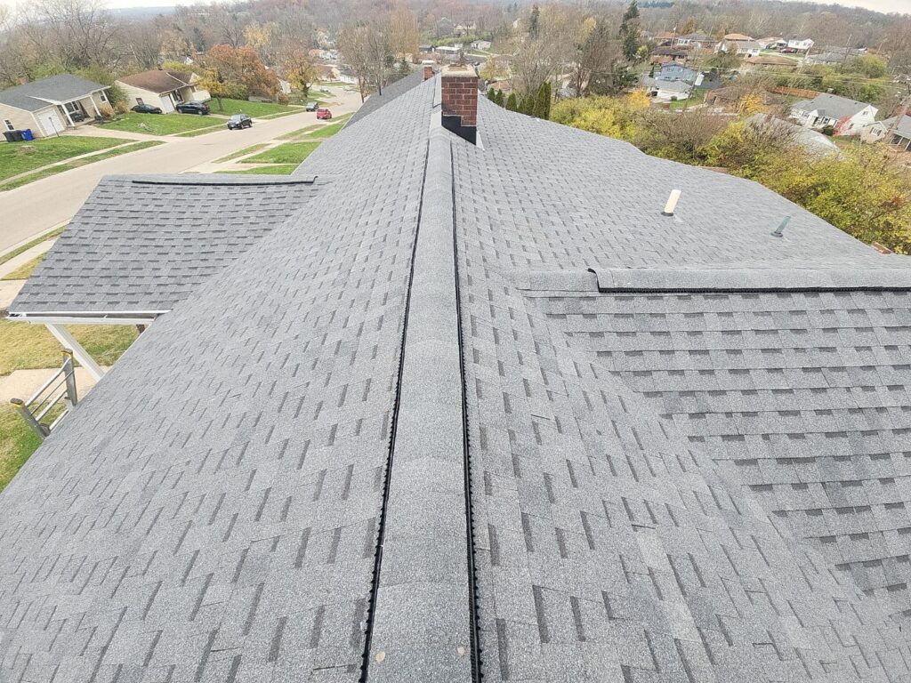 New asphalt shingle roof replacement with ridge vent in Dayton Ohio by AlphaOne Exteriors