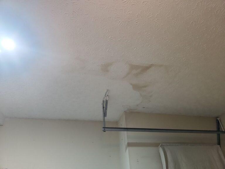 Interior water stain in a Brookville, Ohio home caused by ice dam backup