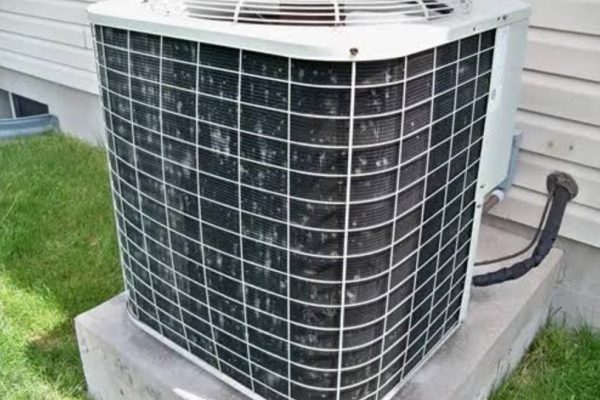 Hail damage to air conditioner condenser fins in Beavercreek, Ohio
