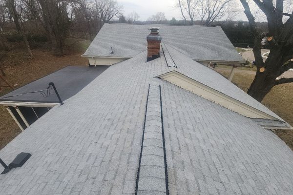 Completed asphalt shingle roof replacement on residential home in Dayton Ohio