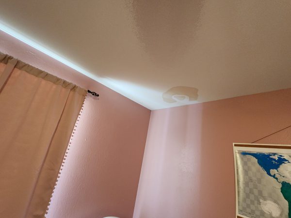 Water stain on ceiling in Beavercreek Ohio indicating potential roof leak and moisture damage